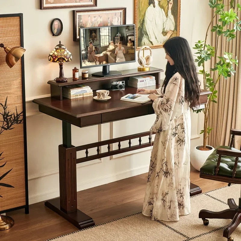 for American Solid Wood Electric Lifting Desk Home Computer Desk Living Room Standing Table Dual Motor