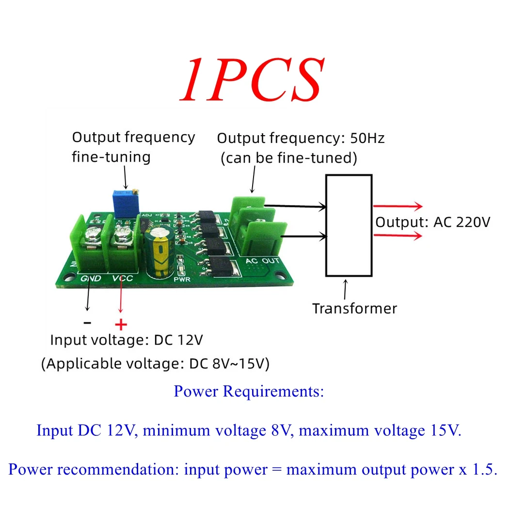 200W DC 12V to AC 12V Inverter with Square Wave Signal Generator Module - 2WAC 12V to 220V 50Hz Technology