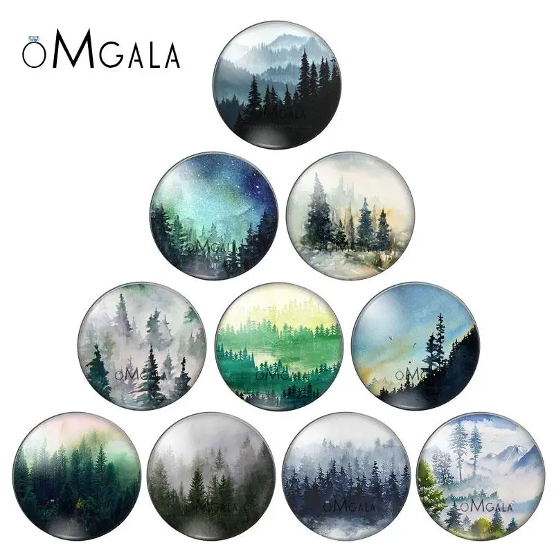 Green Forest Tree Art Painting 10mm/12mm/14mm/16mm/18mm/20mm/25mm Round photo glass cabochon demo flat back Making findings