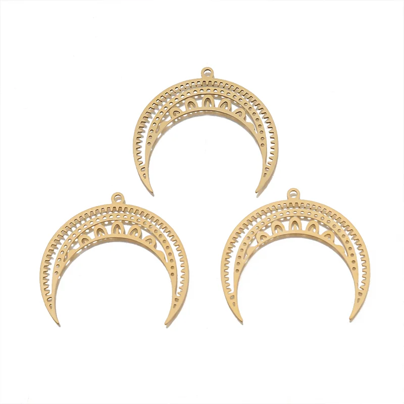 4pcs/lot Brass Hollow Moon Crescent Mandala Charm Connector For DIY Earrings Necklace Jewelry Making Supplies