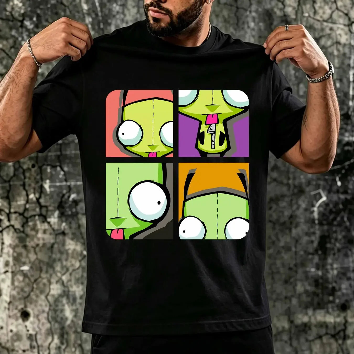 washed T Shirt Invader ZIm New w tags Mint 25 price Tv show animation cartoon black long or short sleeves vintage Washed