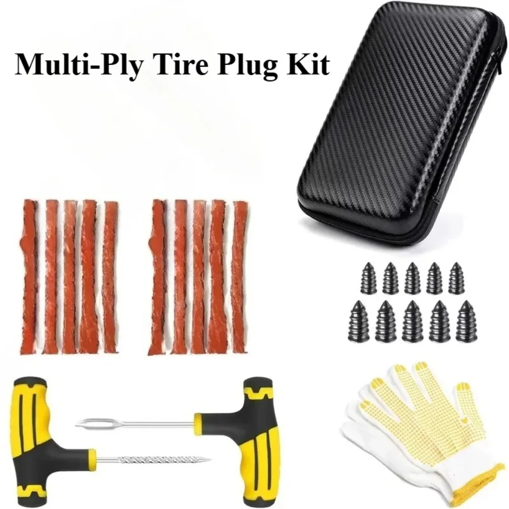 

Multi-Ply Tire Plug Kit with Durable Plugs & T-Handle Tool FastFix for Truck/SUV/Car Sidewall & Motorcycle/Bike Puncture Repair