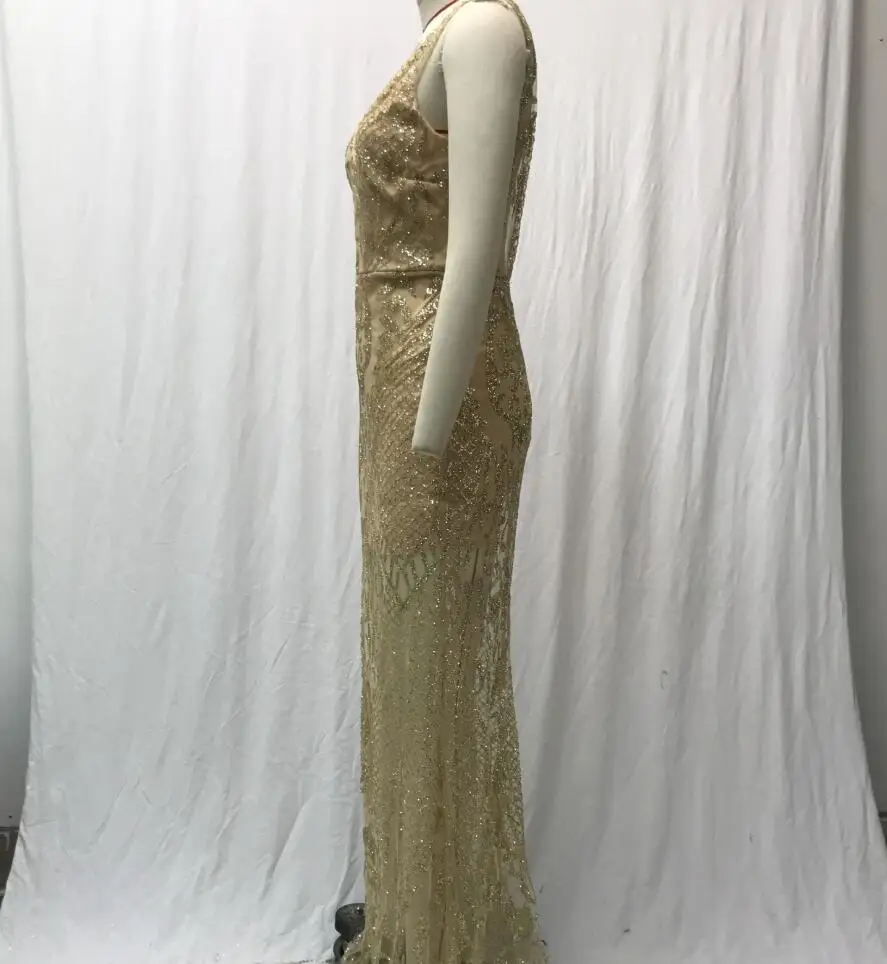 Summer New Sleeveless Sexy V-neck Sequined Solid Color Slim Fit Dress For Women (Real Photo)