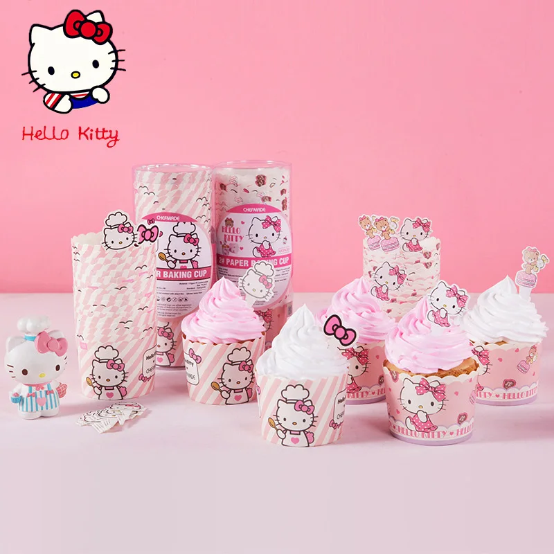 50 pz/set (25 confezioni + 25 toppers) Sanrio hello Kitty confezione cupcake per la decorazione della festa di compleanno dei bambini tazze da dessert