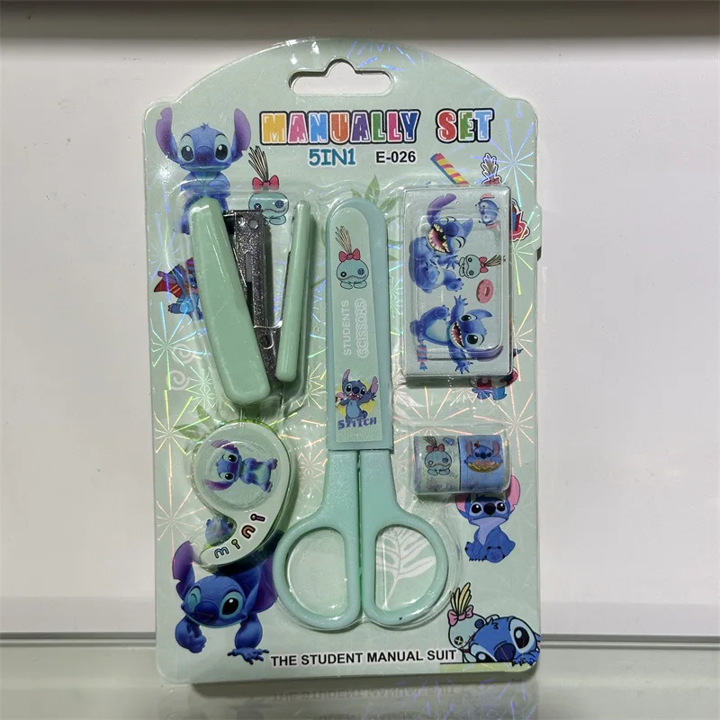 5Pcs/Set Disney Stitch Cartoon Stapler Scissors Paper Tape Student Supplies Tools Office School Supplies Educational Equipment