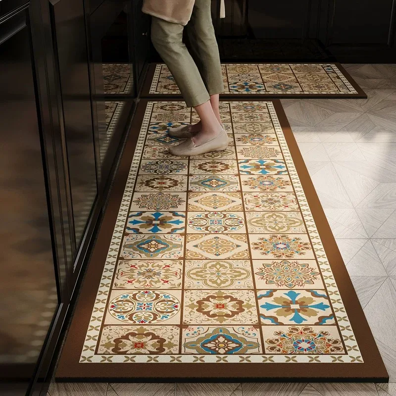 Light Luxury Bohemian Kitchen Carpet Non-slip Floor Mat Long Rugs Oil-proof Dirty Resistant Easy Clean PVC Mats Alfombra Cocina