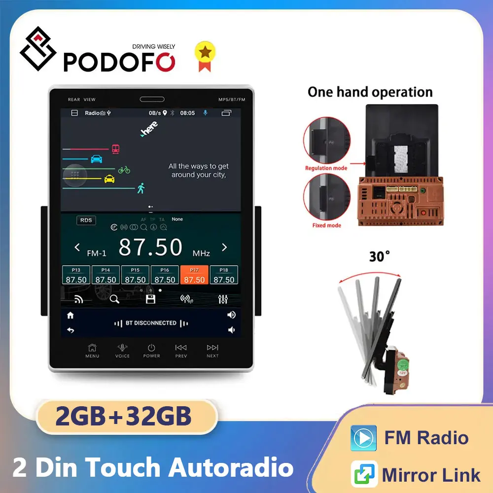 Podofo 2 Din radio samochodowe Auto 9.5 \'\'pionowy ekran samochodowy odtwarzacz multimedialny uniwersalny Auto Stereo GPS mapa dla volkswagena Nissan