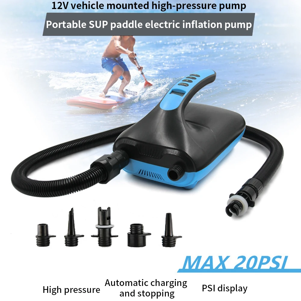 

20PSI SUP Electric Air Pump Outdoor Paddle Board Surfing Water Sports Surfboard Pump Boat Mattress With 6PCS Nozzles Inflation