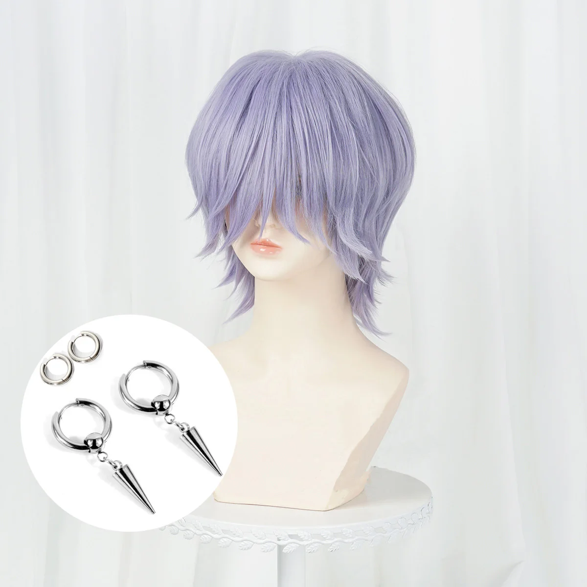 Hot Demon Hunters Saja Boys Mystery Parrucca Cosplay Capelli viola chiaro Uomo Donna Halloween Party Carnevale Accessori Orecchini