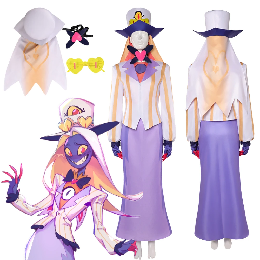 

Disguise Hell Inn 2 Sir Pentious Cosplay White Coat Hat Clothes Set Uniform Purple Skirt Men Costume Outfits Halloween Carnival