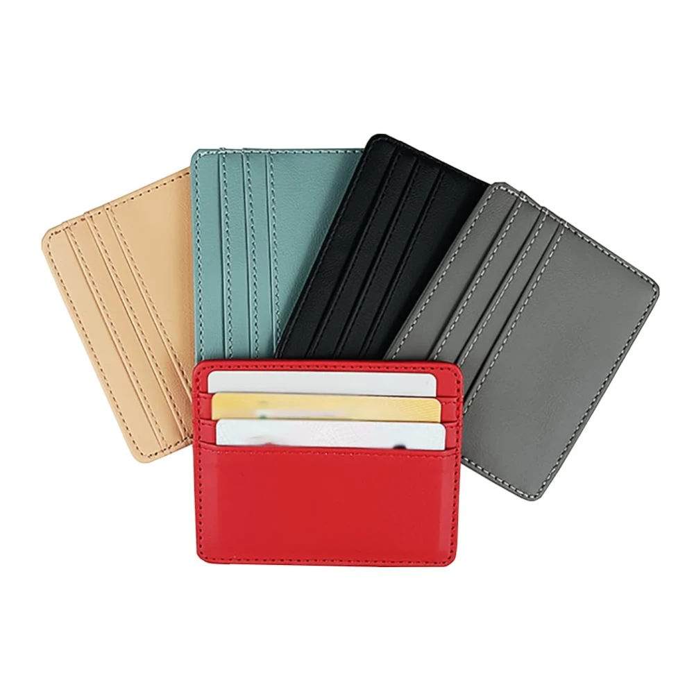 Mini billetera de cuero ultrafina para hombre y mujer, tarjetero delgado para tarjetas de crédito, estuche pequeño para identificación, monedero con 4 ranuras para tarjetas, 1 ud.