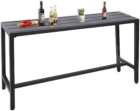Outdoor Bar Table, Patio Console Pub Height Table with Powder Coated Steel Frame, Weather Resistant Waterproof Top for