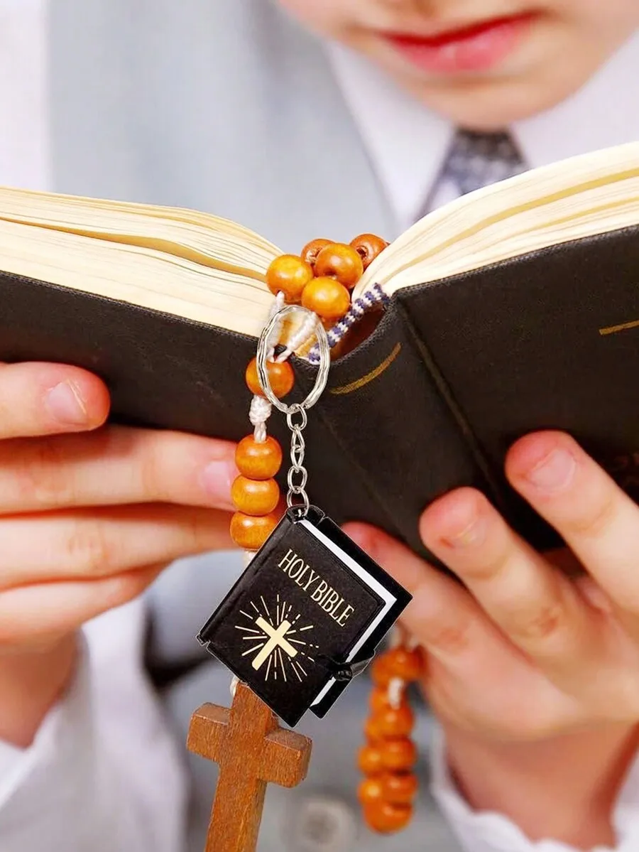 Mini Bible Book Keychain With Rosary Beads Christian Religious Gift For Adults