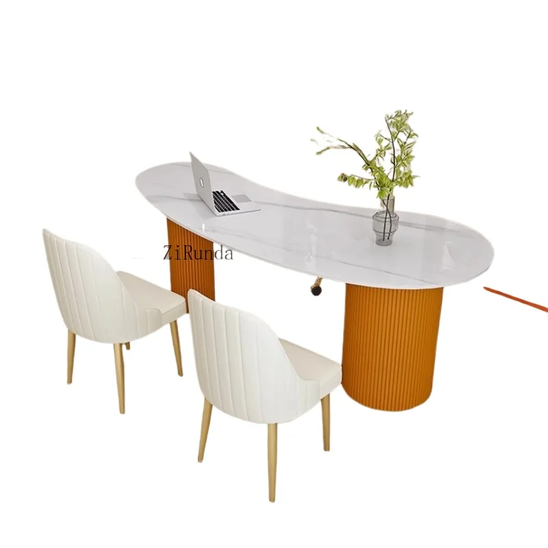 Light luxury modern marble desktop computer table and chair set, suitable for medical and cosmetic office use