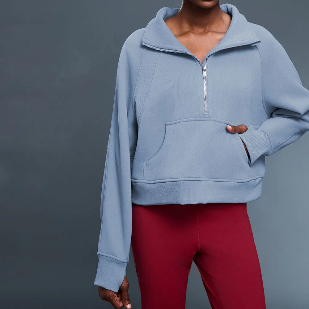 

Plus Size Women's High Neck Half-Zip Fleece Hoodie - Loose Fit Casual Sportswear Winter Warm Pullover Sweatshirt Gym Wear