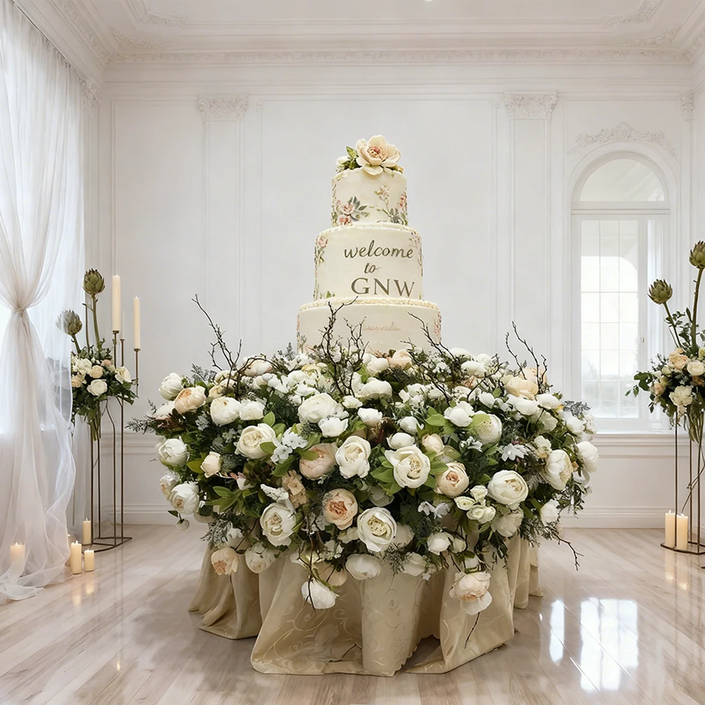 

Custom Pink And Green Artificial Flower Cake Floral Decoration For Wedding High Quality Realistic Look Luxury