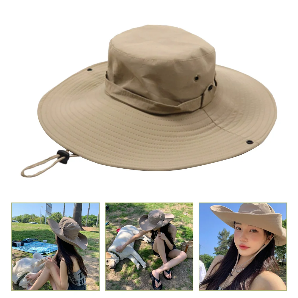 

Polyester Sun Hat for Women Men Casual Summer Bucket Hat Khaki Adjustable Outdoor Crochet Fisherman Hats Wide Brim Sun