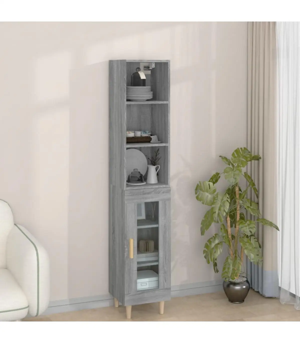 Sideboards high sideboard Sonoma gray plywood 34,5x34x180 cm