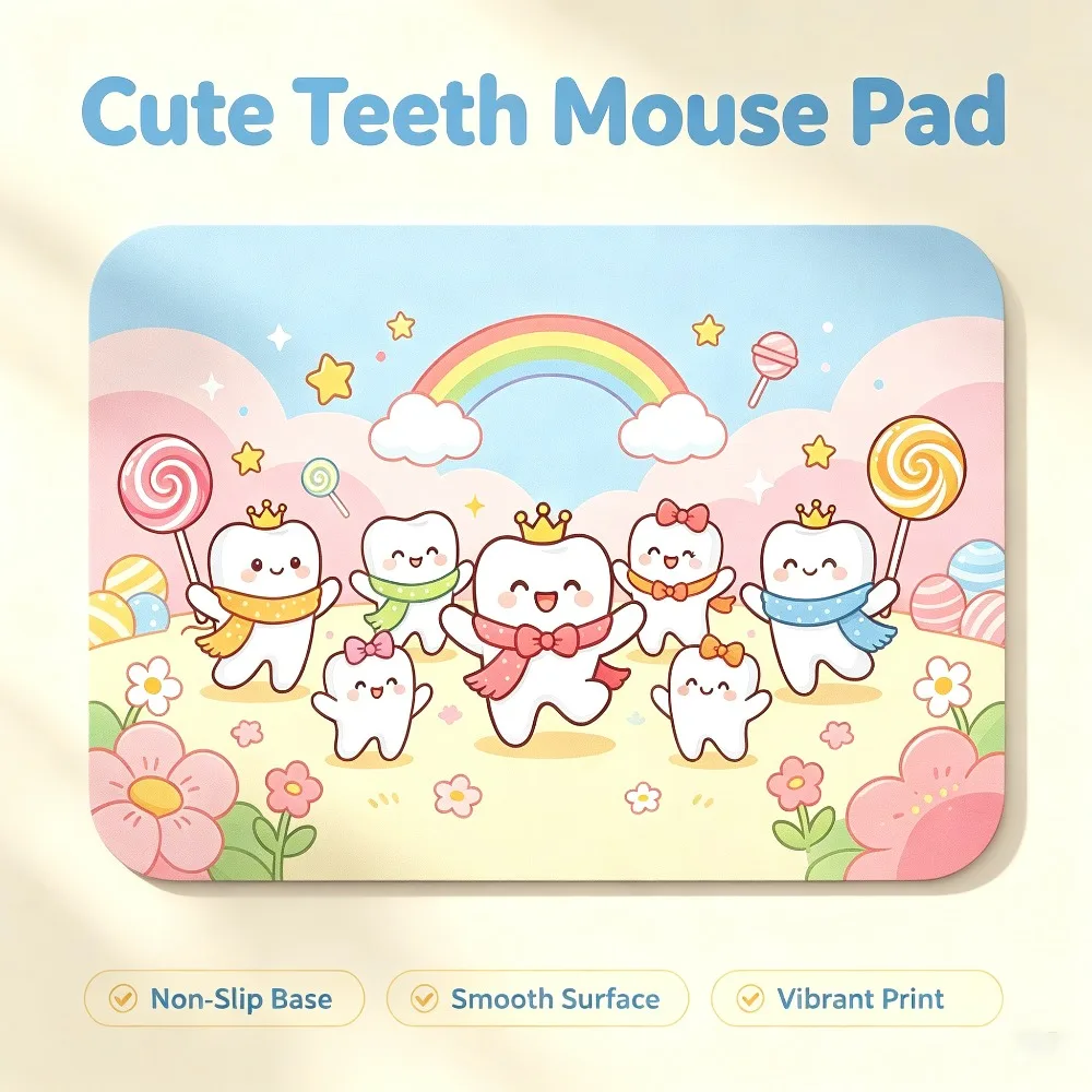 Kawaii Dancing Tooth Rainbow Candy Background Playmat Non‑Slip Rubber Desk Mat For TCG Board Card Game mouse pad