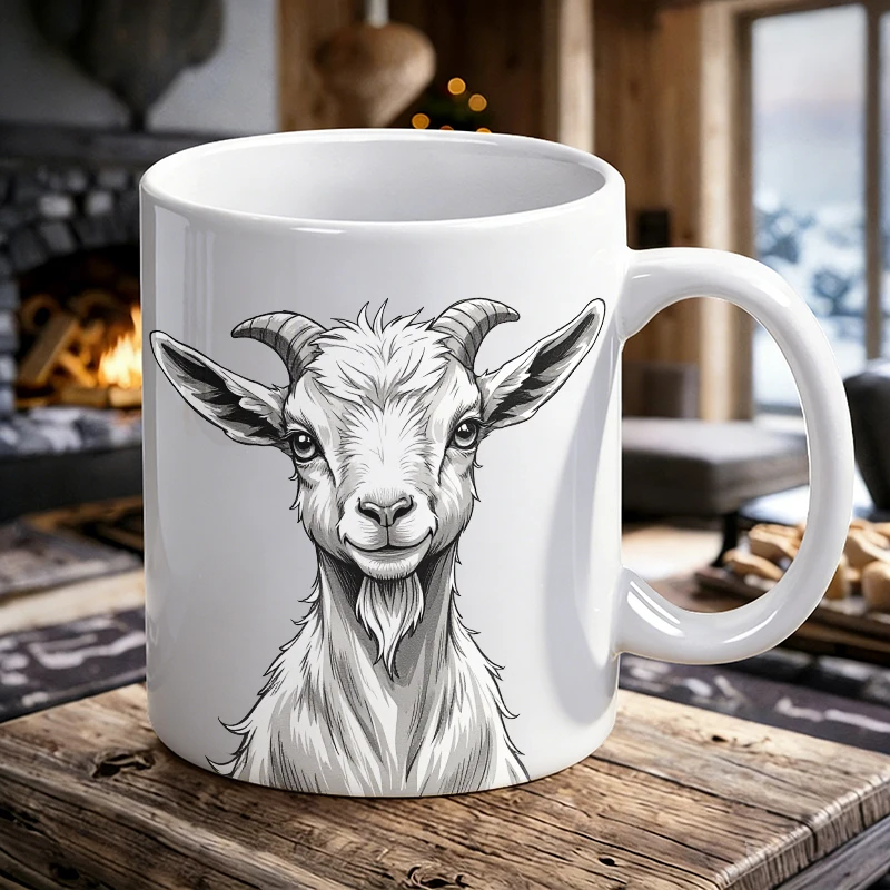 

1 PCS Sketch Goat Portrait Ceramic Mug with Handle, Creative Coffee Mug, Milk Cup, Office Tea Cup, Drinking Cup, Fade-Resistant