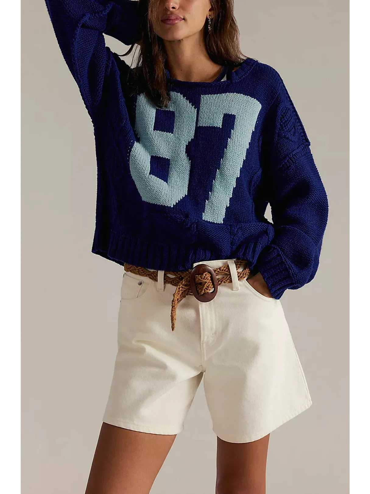 

Женский вязаный свитер с длинными рукавами, цветными блоками и цифровым принтом, повседневный, удобный, свободного кроя, осенне-зимний, модный, незаменимый.