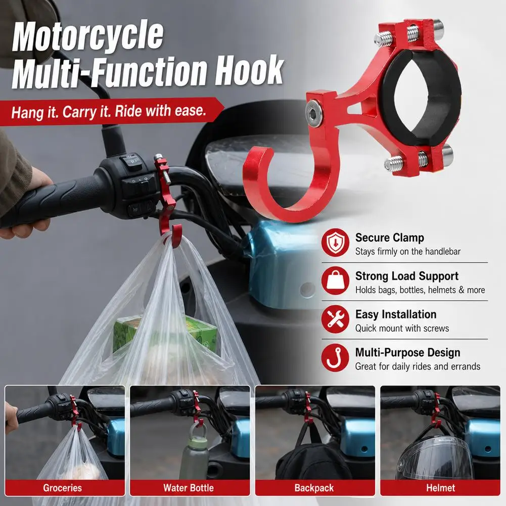 Multifunctional Motorbike Handlebar Hook Adjustable Motorcycle Bicycle Hanging Aluminium Alloy Handlebar Seat Helmet Racks