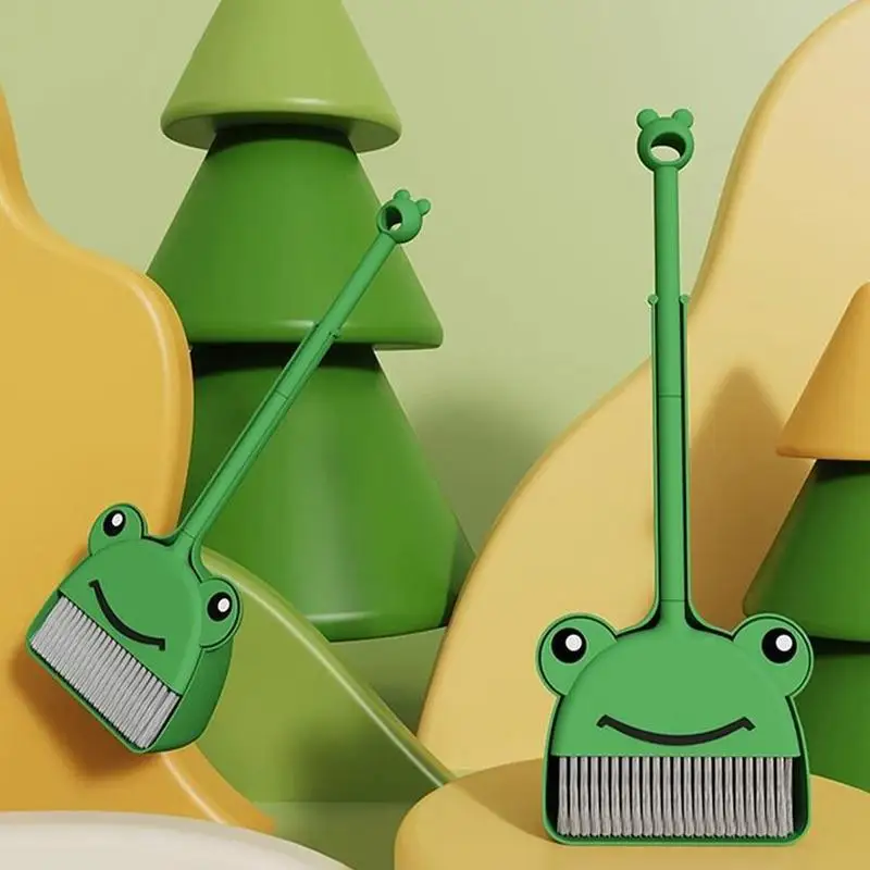 Children's Small Broom Dustpan Set Green Frog Small Children Cleaning Set Toddler Cleaning Set Little Housekeeping Helper Set