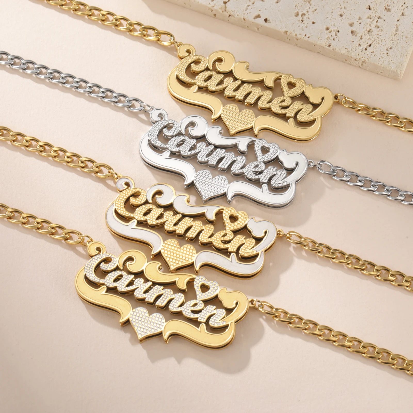 

Пользовательское имя 3D двойная табличка с именем двухцветные ювелирные изделия золотого цвета имя ожерелье персонализированный кулон для женщин подарки на день матери