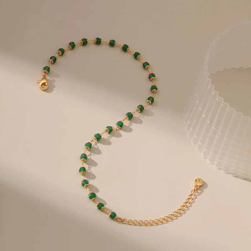 Vintage Ethnic Style Green Acrylic Bead Handmade Beading Women Anklet Adjustable Size Daily Wear Feet Accessories Chic Jewelry