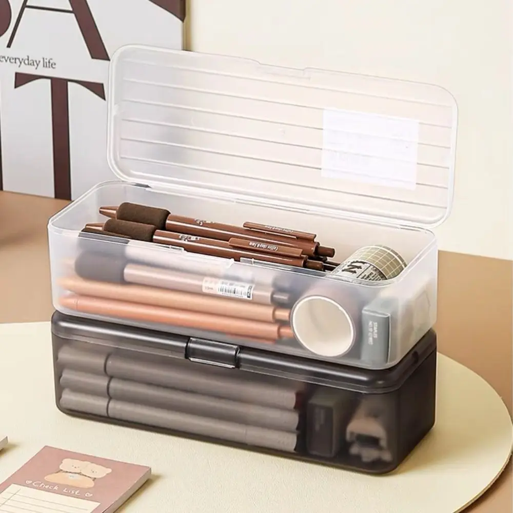 Simple Large Capacity Storage Box Transparent Multi-function Stationery Box Plastic Desktop Organizer School Office