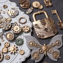 Baking Fondant Cake Mold DIY Retro Mechanical Metal Gear Lock Steampunk Fondant Silicone Tool  Cake Decorating Tools