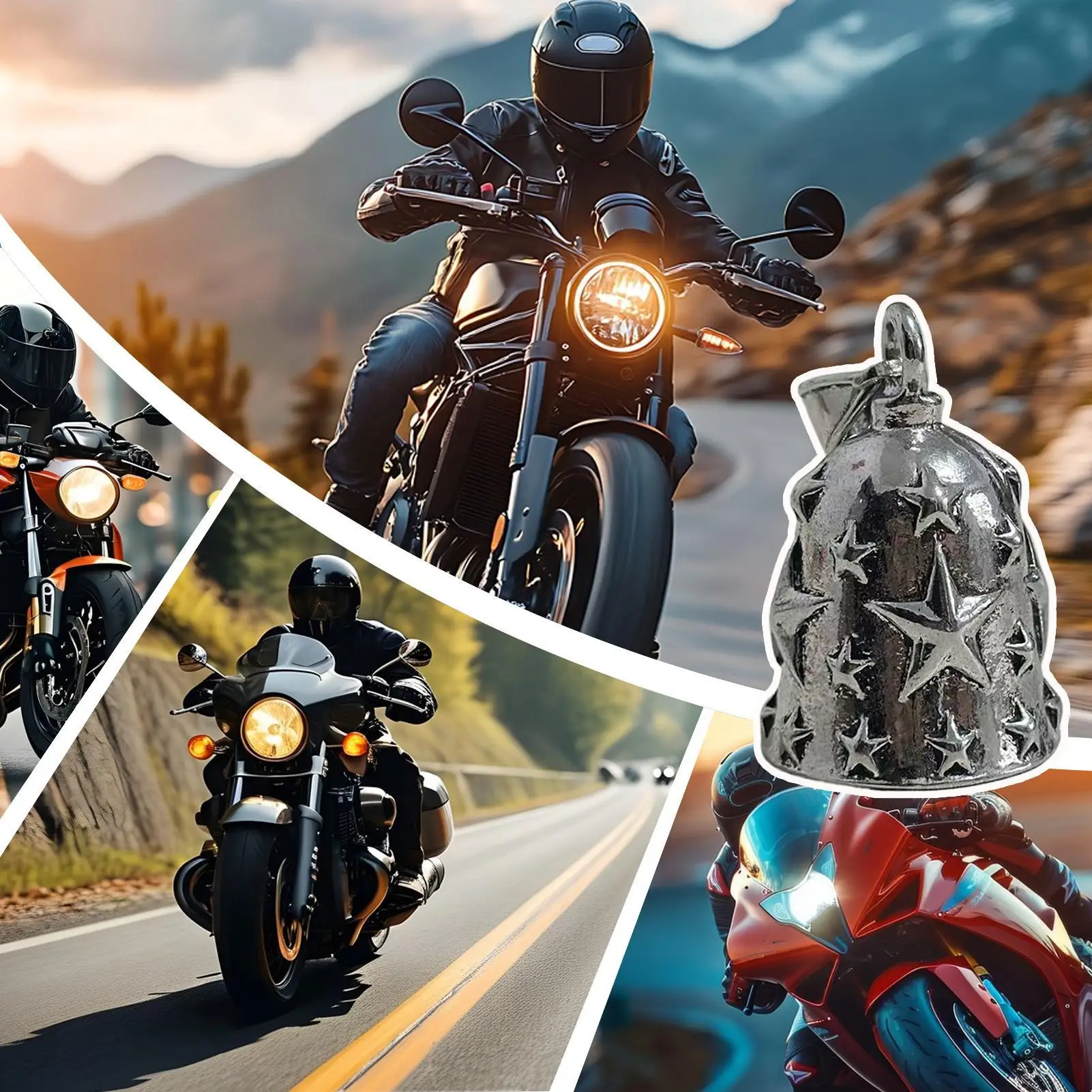 Motorcycle Riding Bell Embossed Star Sturdy Ornament Motorcycle Riding Bell Keyring Pendant For Urban-Commuting Weekend Touring