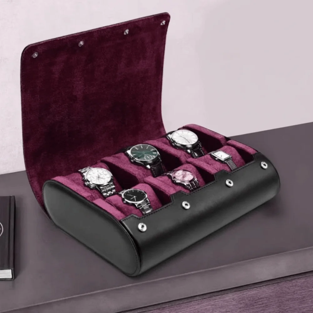 PU Leather Watch Display Box Watch Storage 6 Compartment Watch Case Organizer Classic Style Watch Box Organizer Box