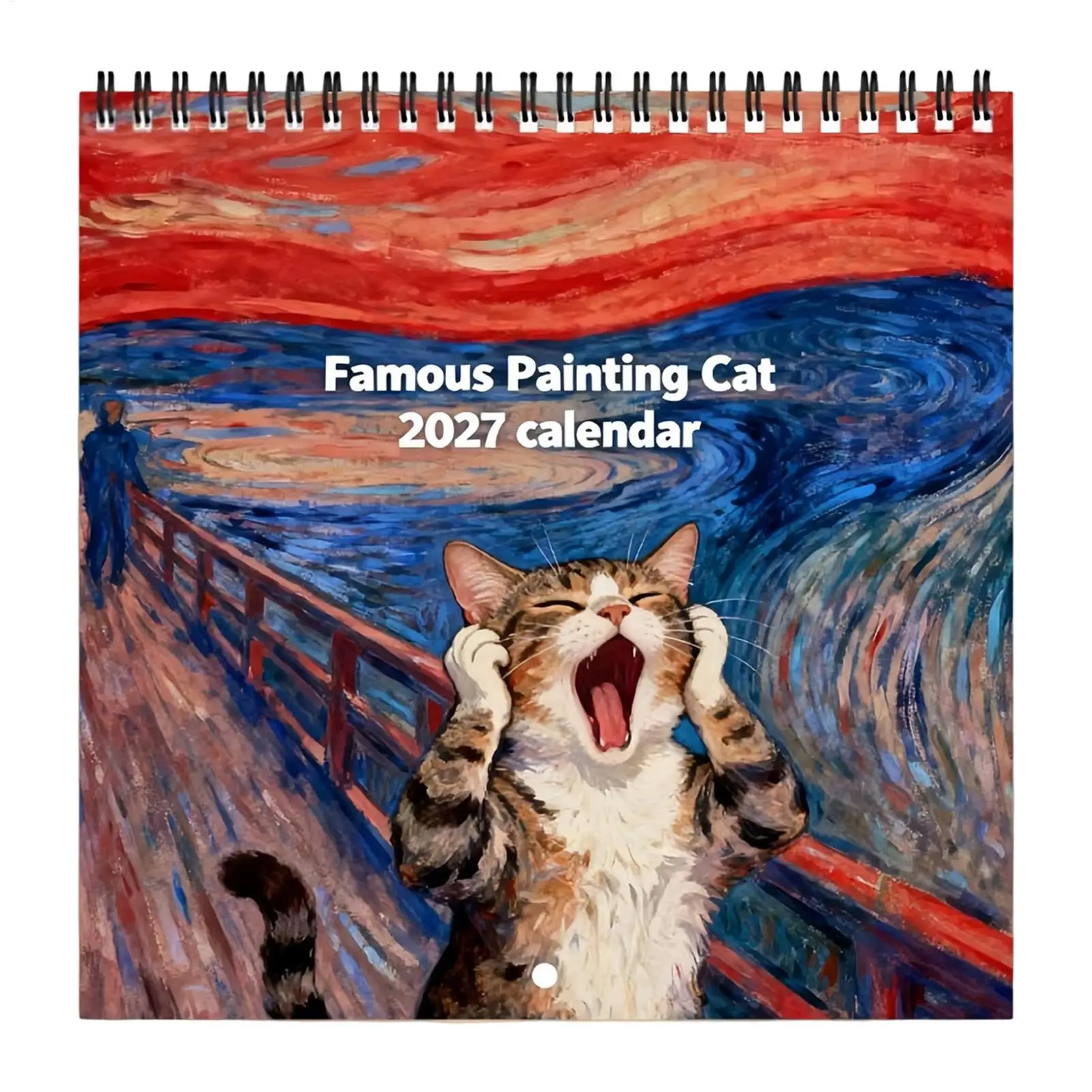 2027 Screaming Cat Famous Art Wall Calendar Funny Cat Painting Parody Monthly Calendar For Personal Planning Office Home Decor