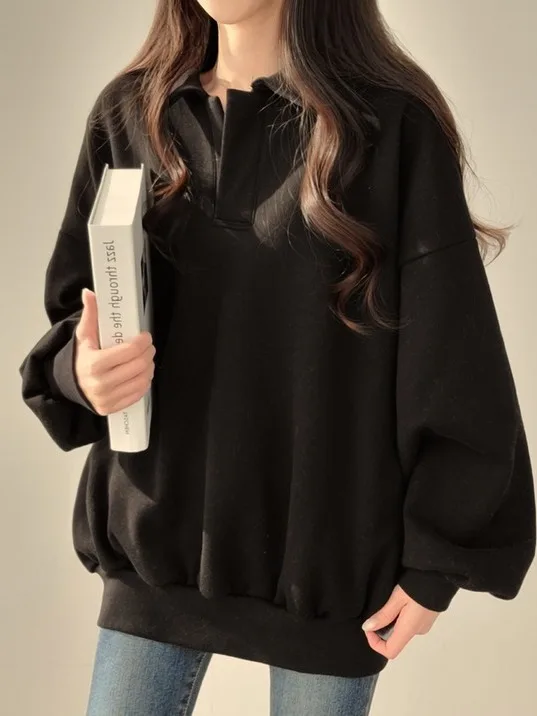 Sweat-shirt ample doublé de Fce pour femme, manteau, lanterne d'automne, sweat à capuche Sve, décontracté, confortable, coréen