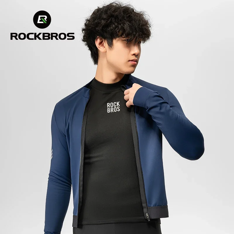 ROCKBROS-ropa interior de ciclismo para hombre, Jersey cálido de lana a prueba de viento para deportes al aire libre, capa Base de ciclismo, ropa de bicicleta para hombre