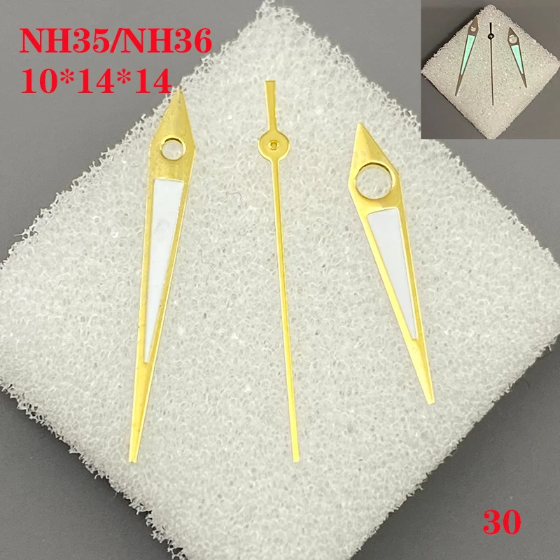 Watch Accessories Watch Hand 3 Needles for NH35/NH36 Movement Size 10.0mm*14.0mm*14.0mm Man\'s green luminous No.030