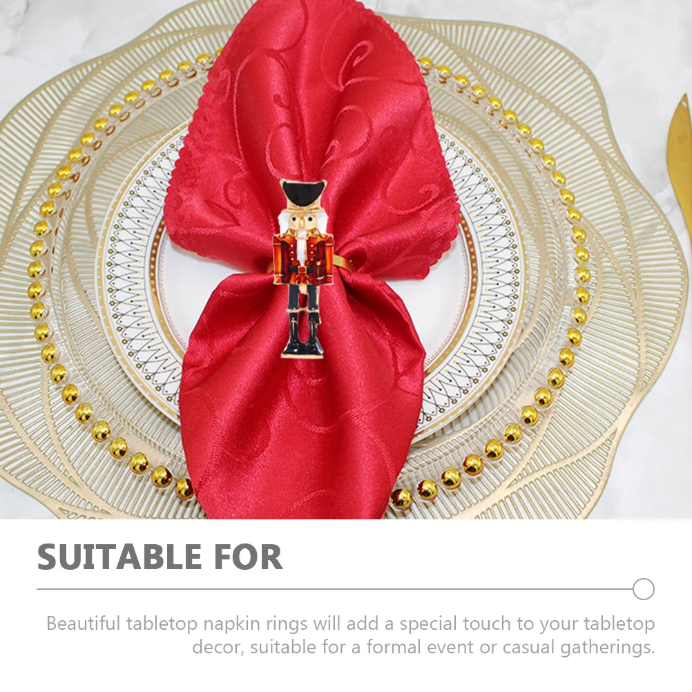 

6Pcs Metal Napkin Rings Nutcracker Shape Christmas Table Decor Elegant Napkin Buckle Holders for Holiday Reception Dinner Party