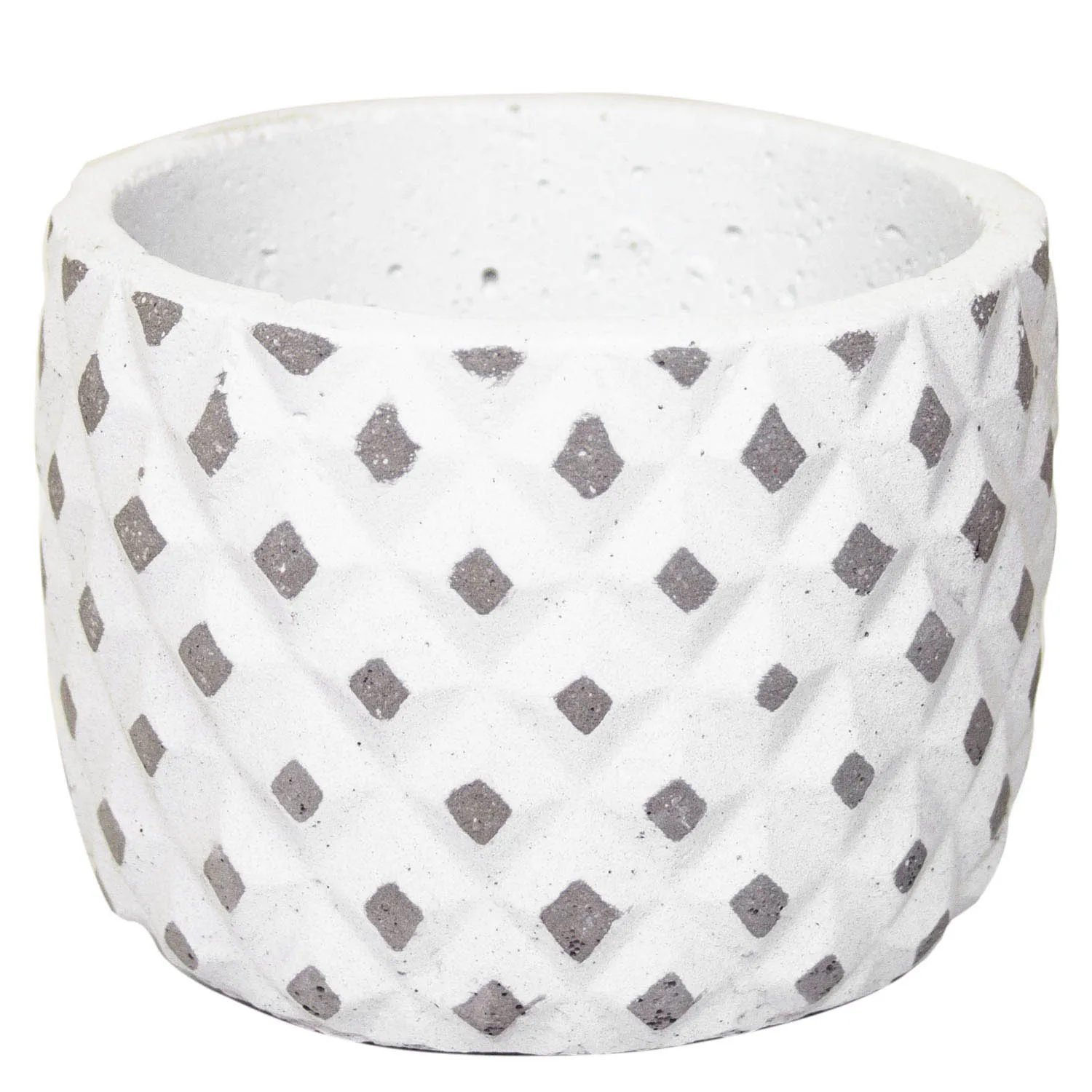 Diamond flower pattern tumbled concrete flower pot white 12x9 Cm