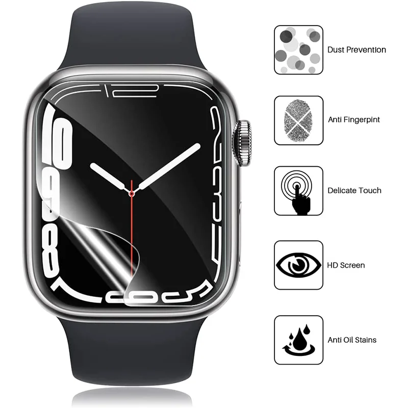 Protecteur d\'écran transparent pour Apple Watch, film de protection complet, pas de verre pour iWatch 9 8 7 6 SE 5 4 3 Ultra, 49mm, 45mm, 41mm,