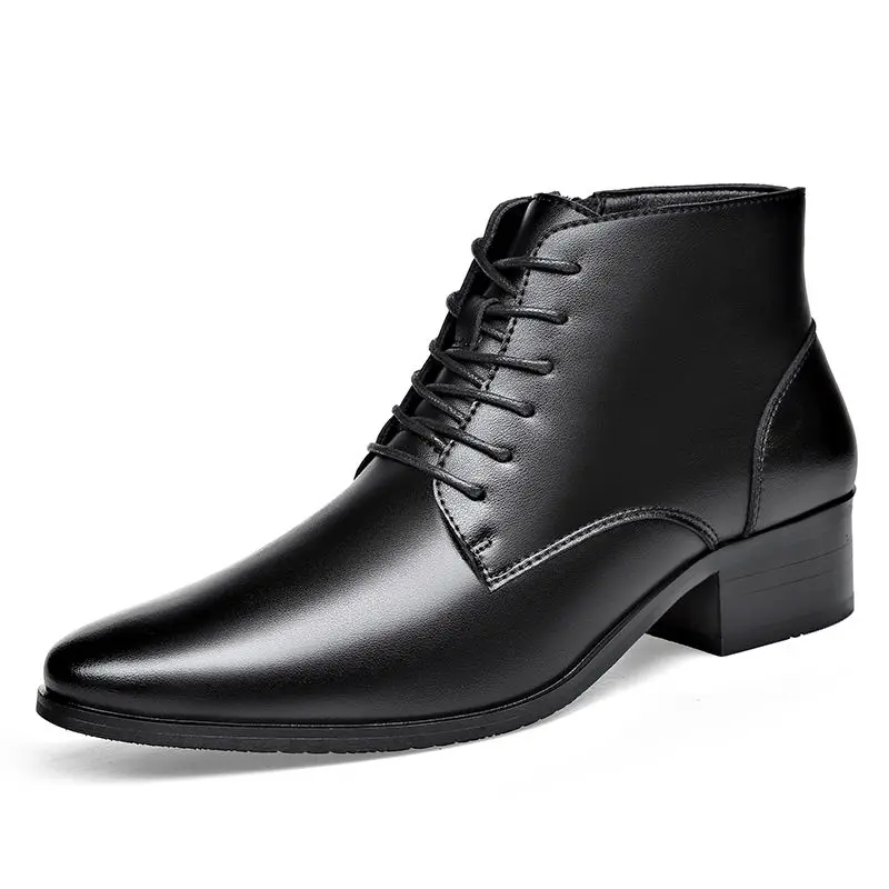 Mens Casual Business Office Formal Dress Chelsea Boots Shoes Faux Leather Boot Black Ankle Lace Up Botas Hombre Chaussure B284