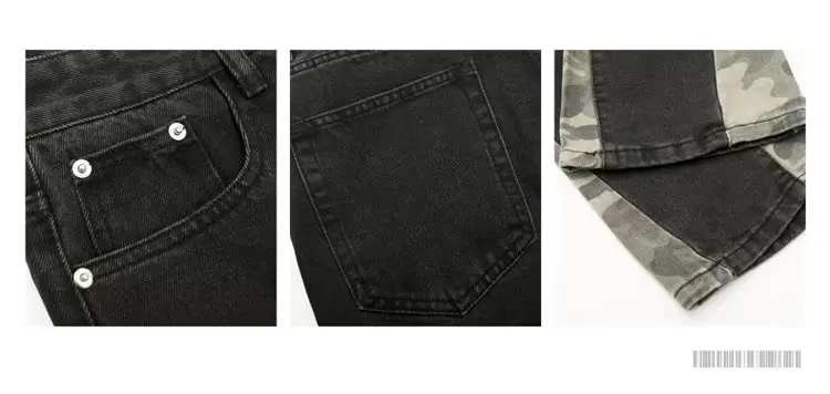 2026 Cooles Design Camouflage Patchwork Gerade Herren-Jeans Y2K Kleidung Hip-Hop Gewaschene Schwarze Lässige Lange Hosen Ropa Hombre – Detail 17