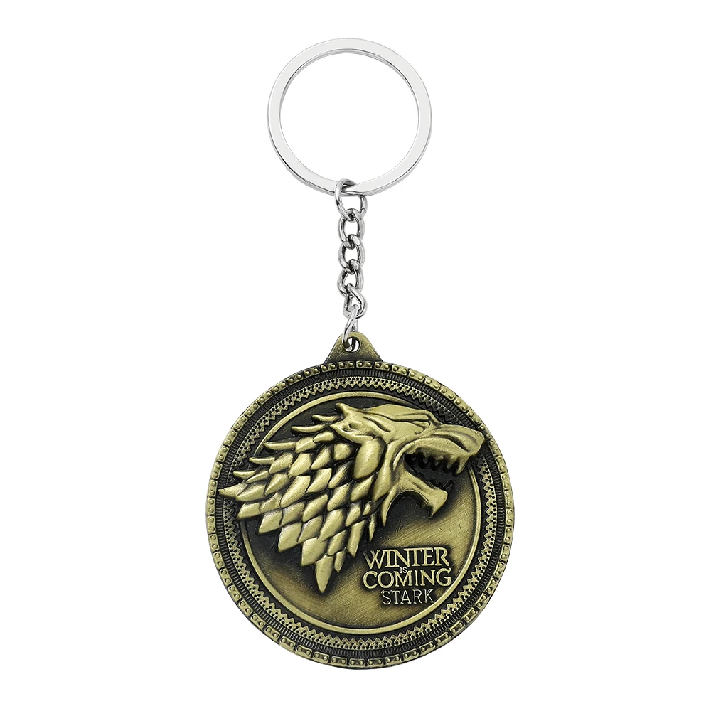 

Winter Is Coming House Stark Wolf Head Badge Key Chains Pendant Ice And Fire Keyring Llaveros Of Movie Gifts