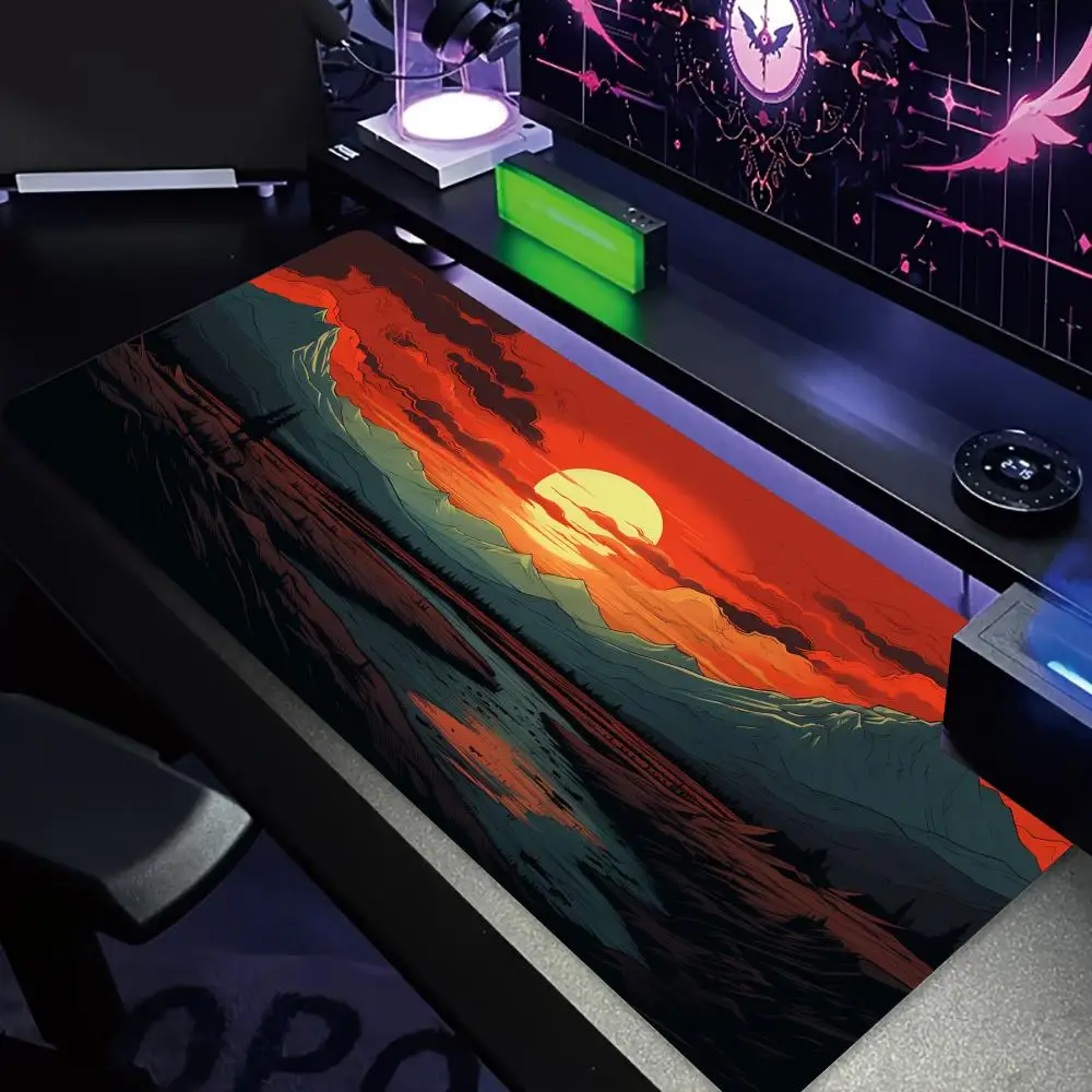 Retro-style sunset design large Mouse Pad Desk Mat Gaming pad pc accessories keyboard mousepads Office carpet Computer mat