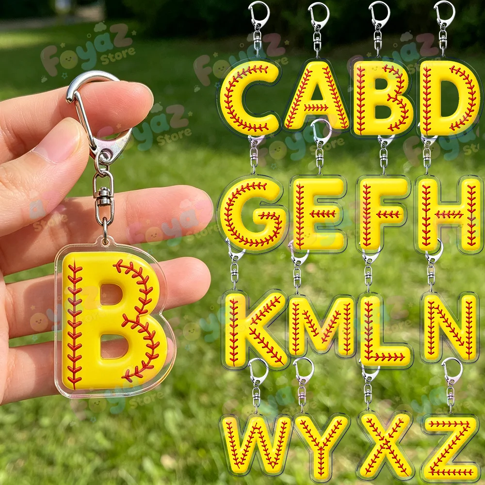Softball Keychain for Accessories Bag Letter A M D Sports Monogram Team Name Charm Keyrings Jewelry Player Gifts