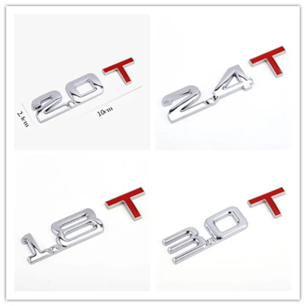 Car Metal Chrome 3D 4WD Displacement 2.0T 1.8T 2.4T 3.0T Turbo Engine Rear Trunk Emblem Badge Decals Auto Tail Stickers V6 V8