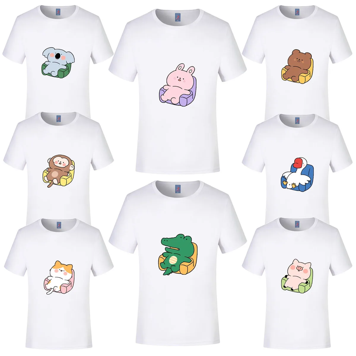 

Хлопковая футболка с забавными животными Kpop T Rex Rabbit Lying on The Sofa Мужчины Женщины Летняя модная одежда с принтом Повседневная уличная одежда Топы