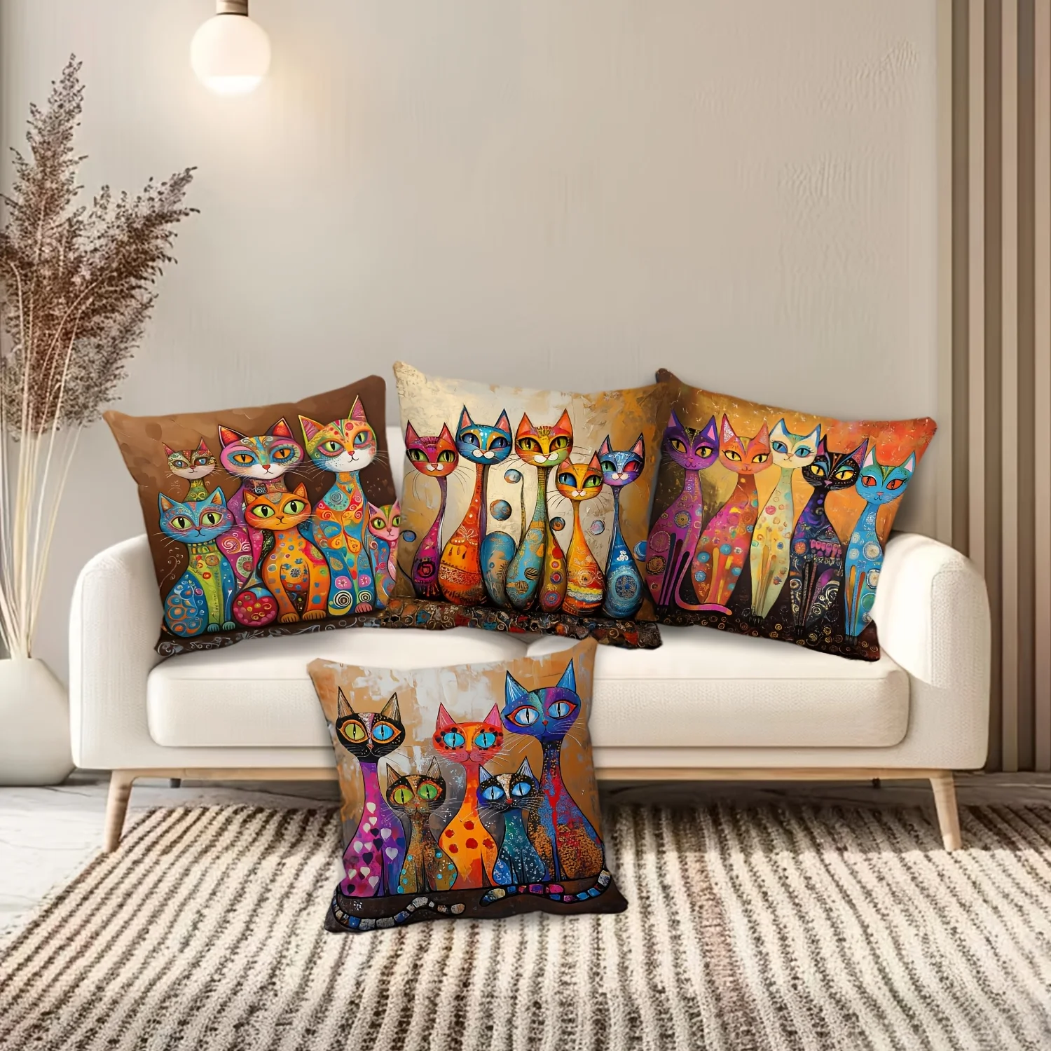 4-piece cute cat pillowcase set, home decor, for holiday parties, car, insert not included, single-sided print