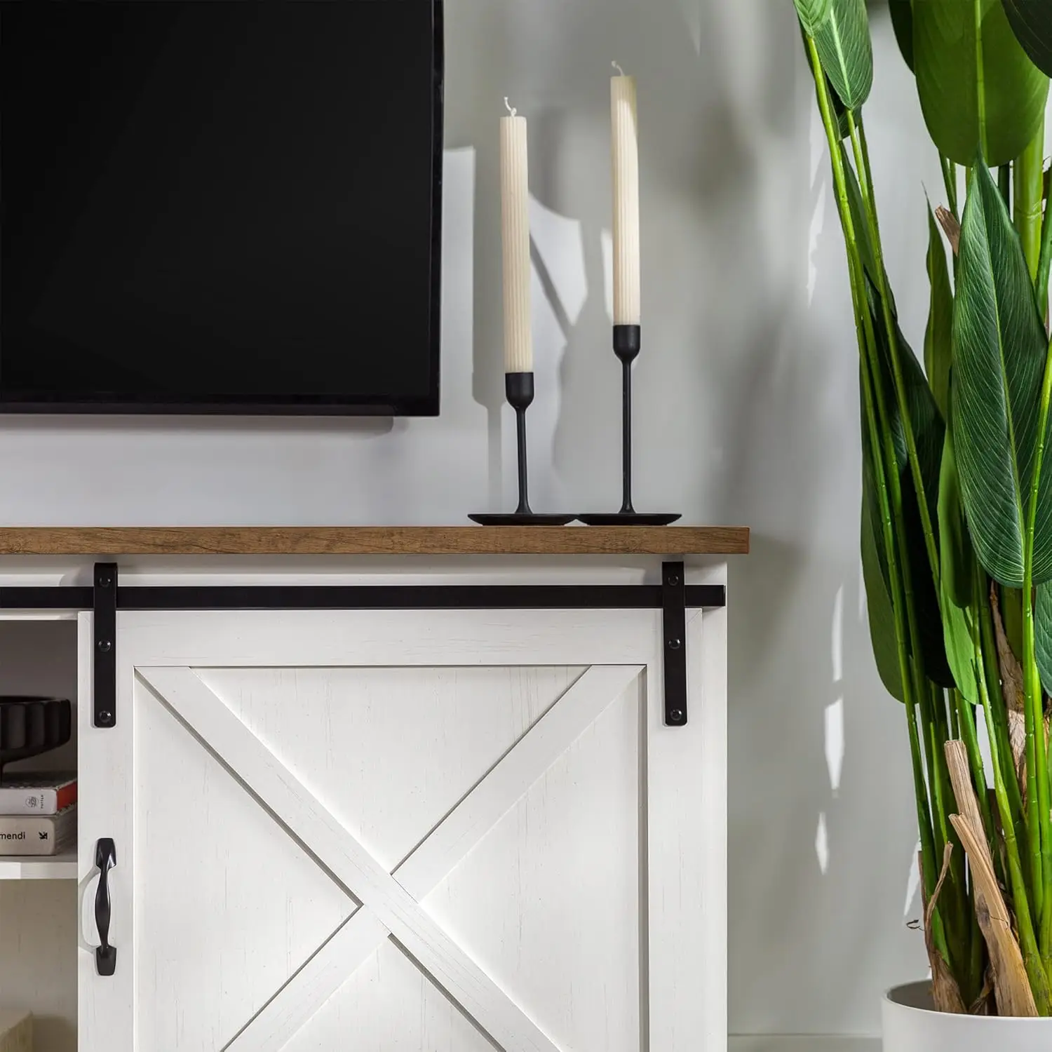 Modern Farmhouse Sliding X Barn Door TV Stand for TVs up to 80 Inches, 70 Inch, Reclaimed  and