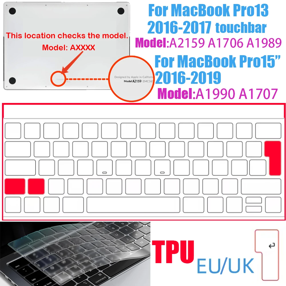Klare, ultradünne TPU-Tastaturabdeckung für MacBook Air 13,6 13 Zoll M4 M3 M2 M1 Chip und Pro 14 13 15 16 Zoll EU- und US-Layout – Detail 11